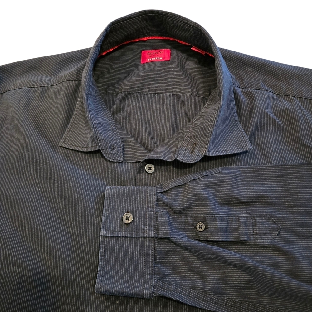 Alfani Slim Fit Stretch Men’s XXL Midnight Blue Button Up Shirt Long Sleeve